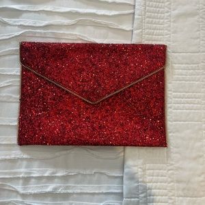 Rebecca Minkoff red glitter leo clutch envelope